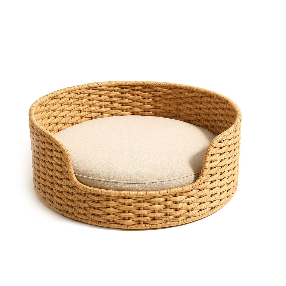 Lizard Haven Woven Rattan Pet Bed with Cushion