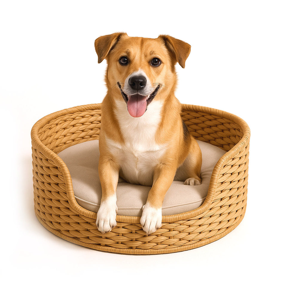 Lizard Haven Woven Rattan Pet Bed with Cushion